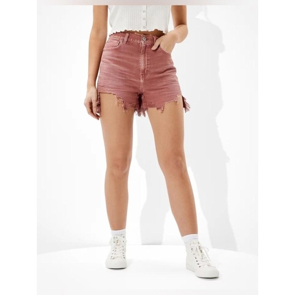 American Eagle Highest Rise Mom Shorts Distressed Pink Mauve Grunge Indie Sz 4